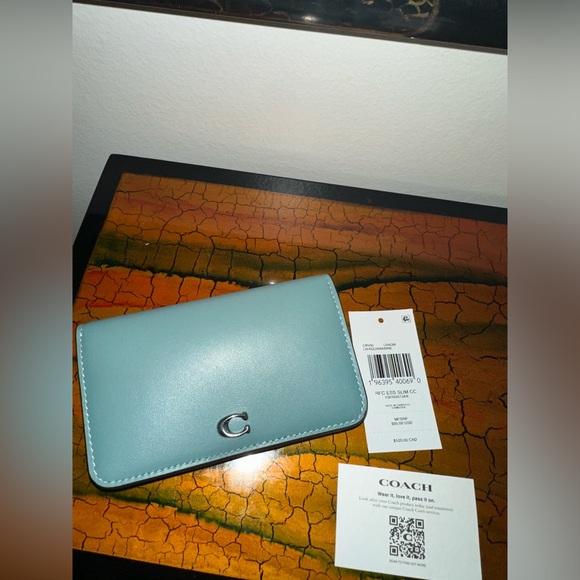Coach Essential Slim Card Case in Aquamarine Blue - Picture 1 of 8